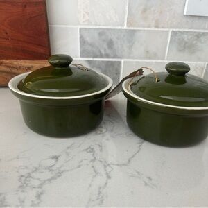 Vintage Olive Green Hall Pottery Mini Casserole Dish Set